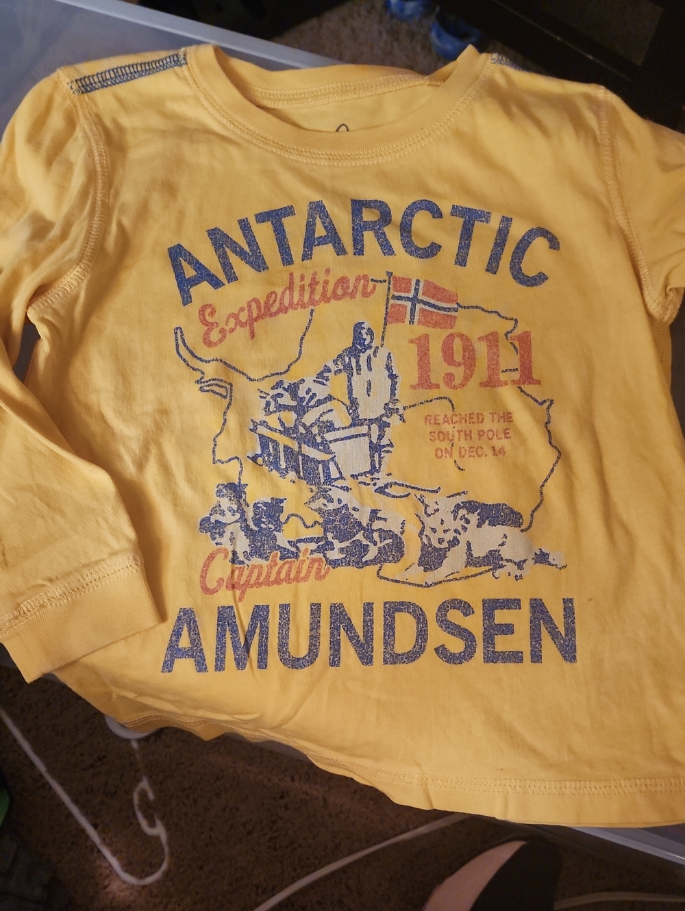 18-24 Months Peek Kids Yellow Long Sleeve 'Antarctic Amundsen' Graphic Tee